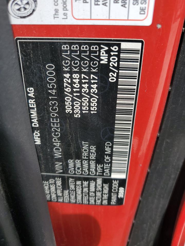2016 Mercedes-Benz Metris VIN: WD4PG2EE9G3145000 Lot: 57074575