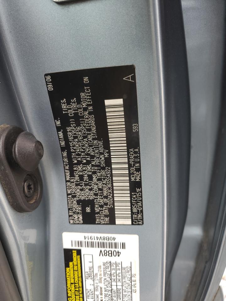 2006 Toyota Sienna Ce VIN: 5TDZA23C36S554922 Lot: 57266045