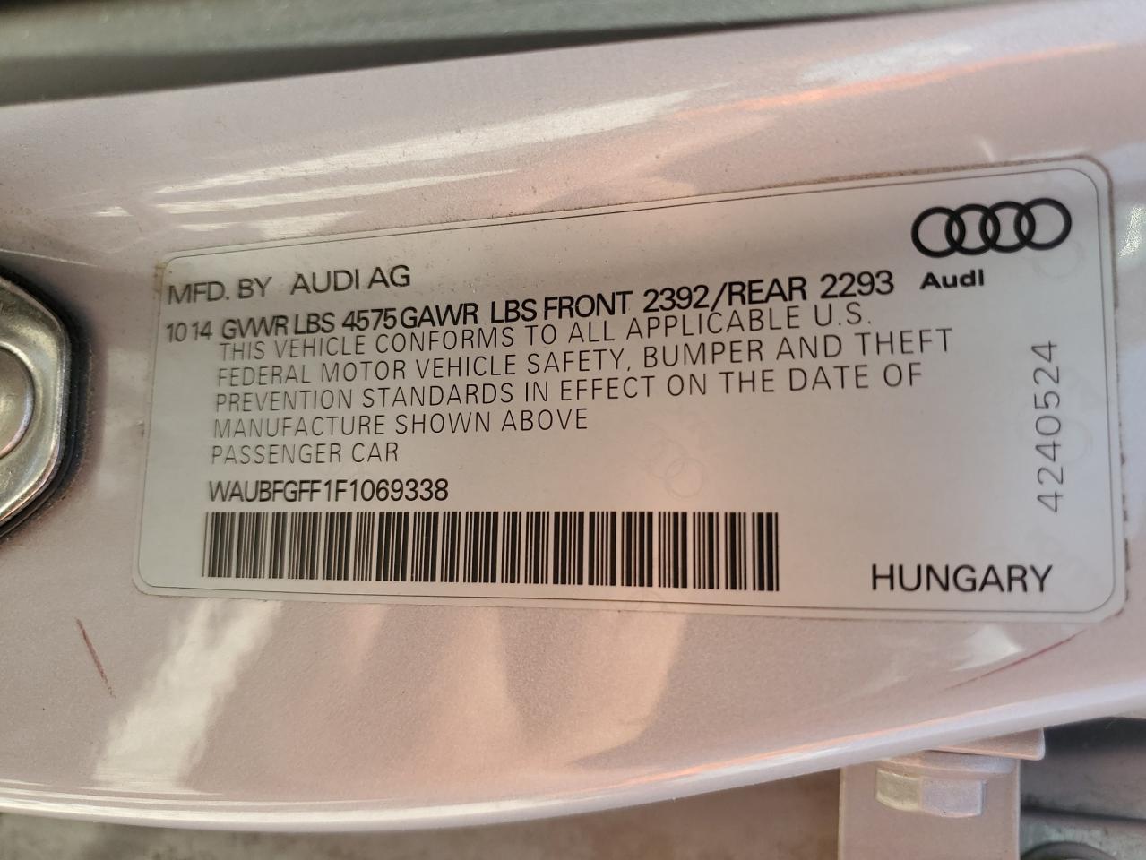 2015 Audi A3 Premium VIN: WAUBFGFF1F1069338 Lot: 56990445