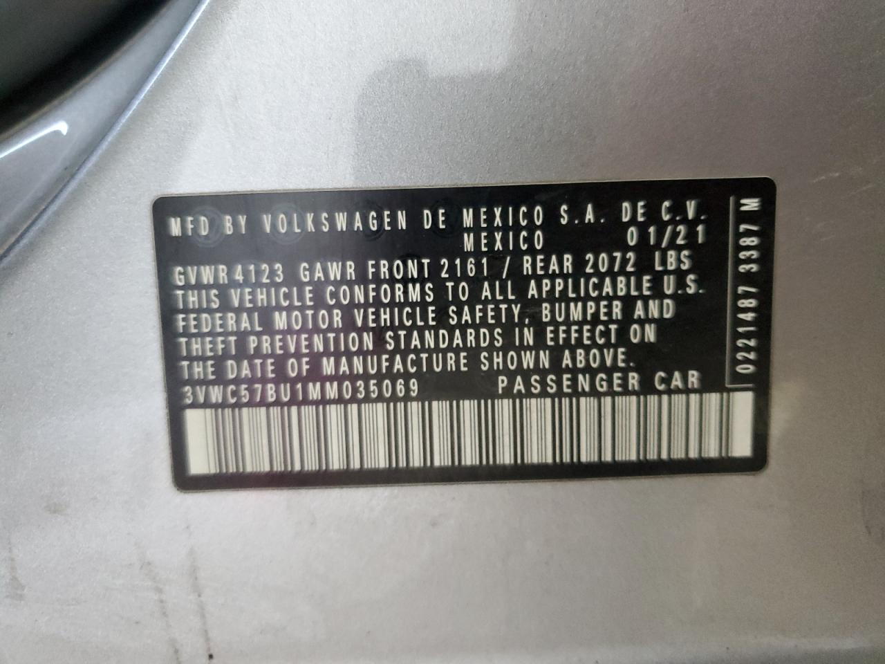 2021 Volkswagen Jetta S VIN: 3VWC57BU1MM035069 Lot: 56915405