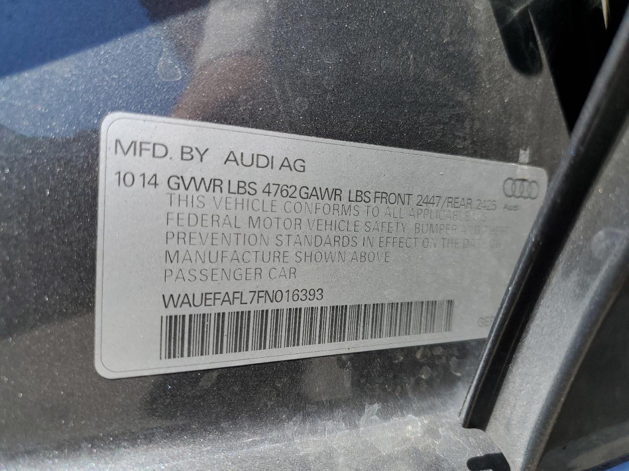2015 Audi A4 Premium Plus VIN: WAUEFAFL7FN016393 Lot: 57488015