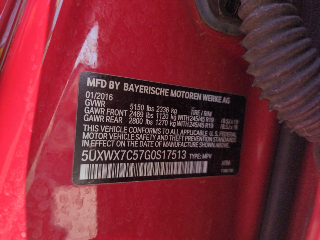 2016 BMW X3 xDrive35I VIN: 5UXWX7C57G0S17513 Lot: 55505675