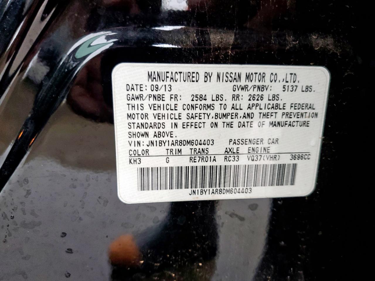 2013 Infiniti M37 X VIN: JN1BY1AR8DM604403 Lot: 55757025