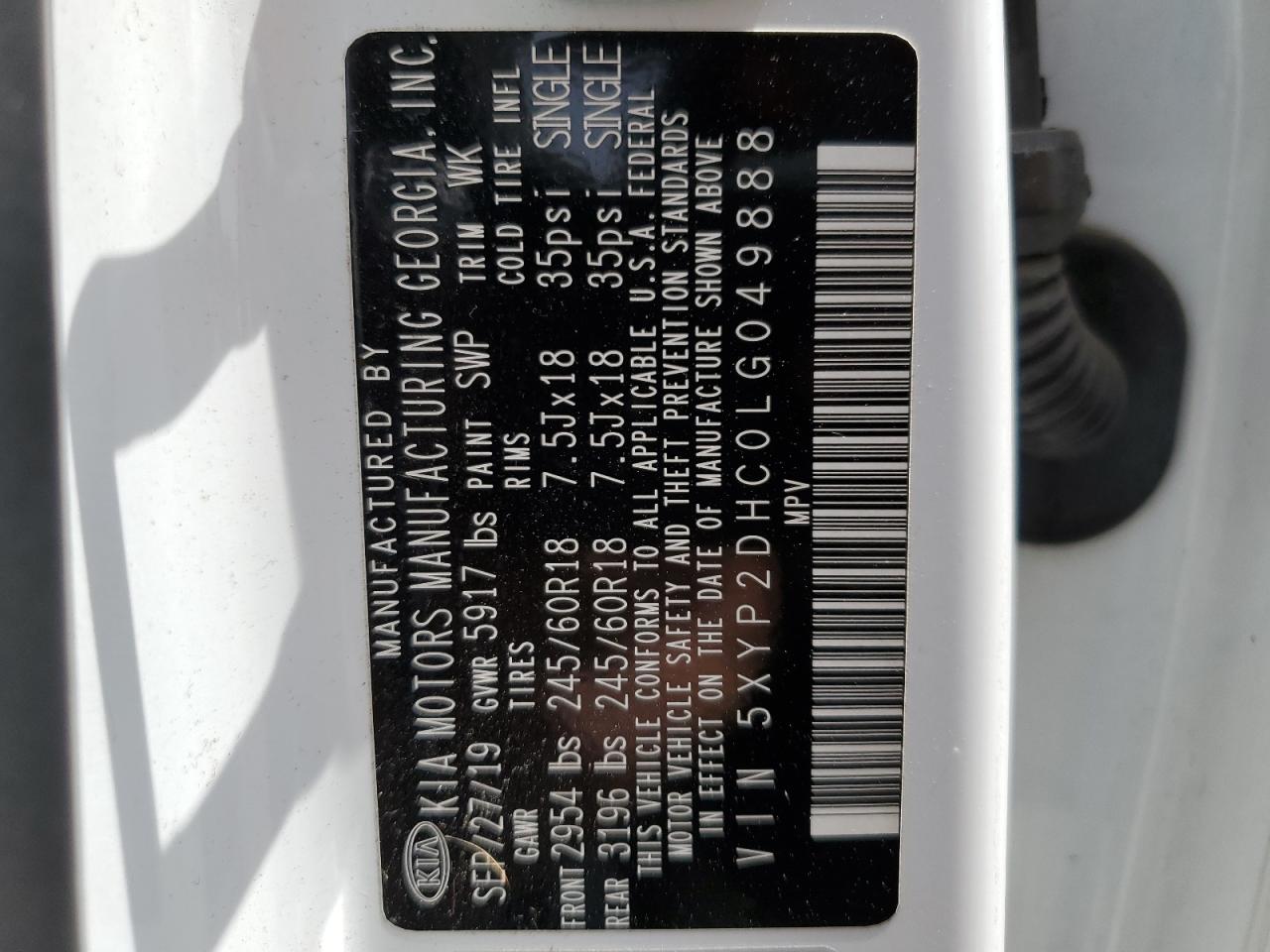 2020 Kia Telluride Lx VIN: 5XYP2DHC0LG049888 Lot: 56166425