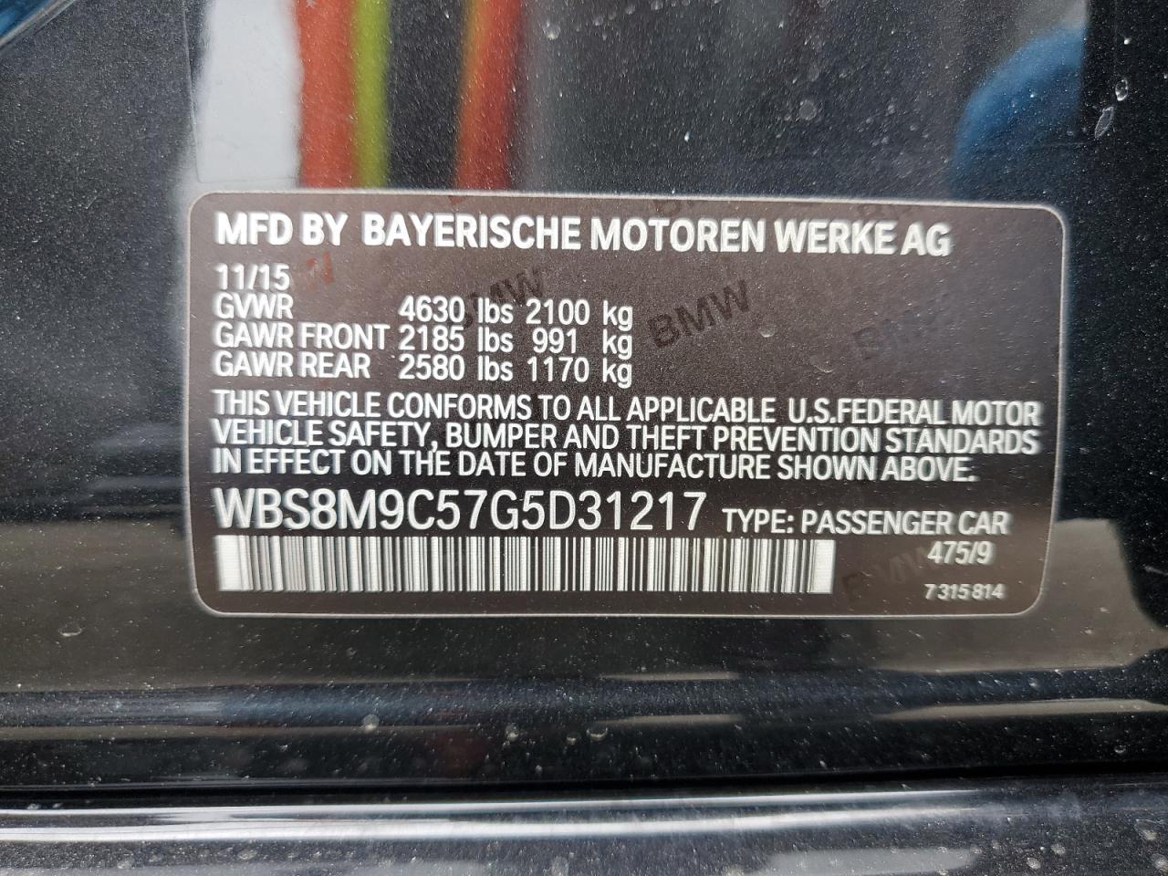 2016 BMW M3 VIN: WBS8M9C57G5D31217 Lot: 56387555