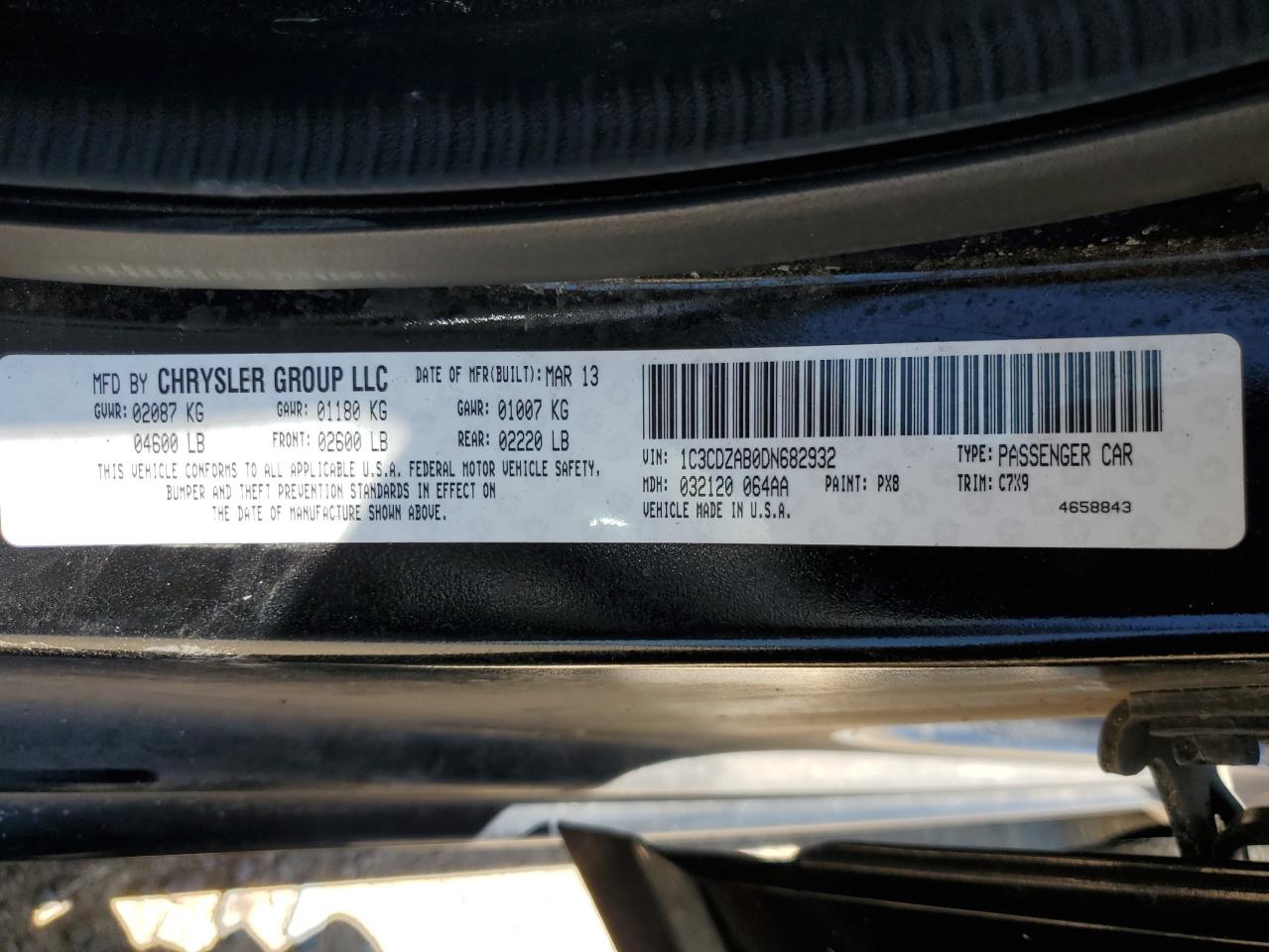 2013 Dodge Avenger Se VIN: 1C3CDZAB0DN682932 Lot: 55995405