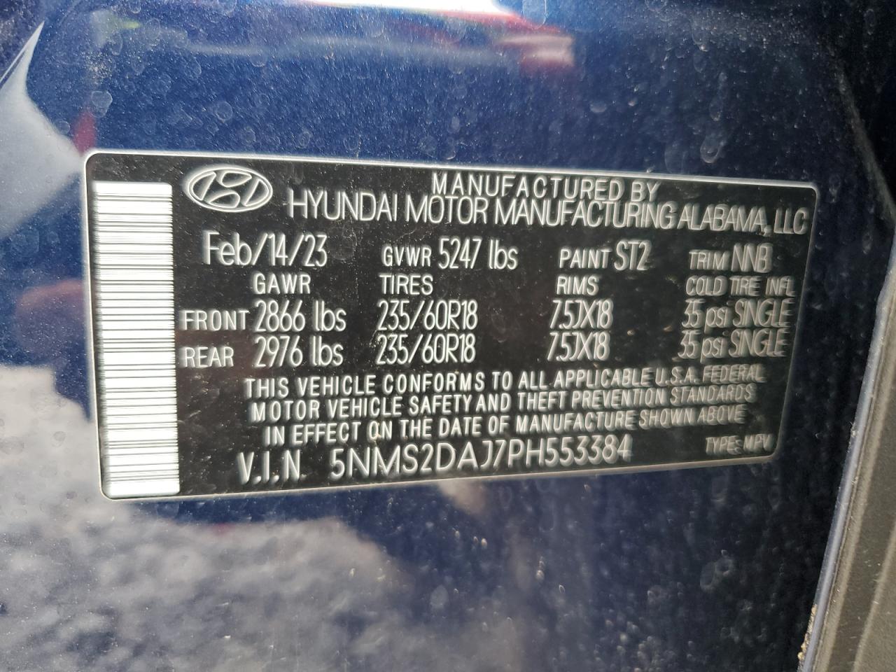2023 Hyundai Santa Fe Sel VIN: 5NMS2DAJ7PH553384 Lot: 55920565