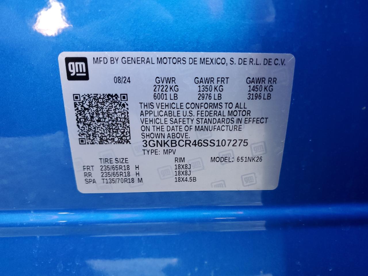 2025 Chevrolet Blazer 2Lt VIN: 3GNKBCR46SS107275 Lot: 56174775