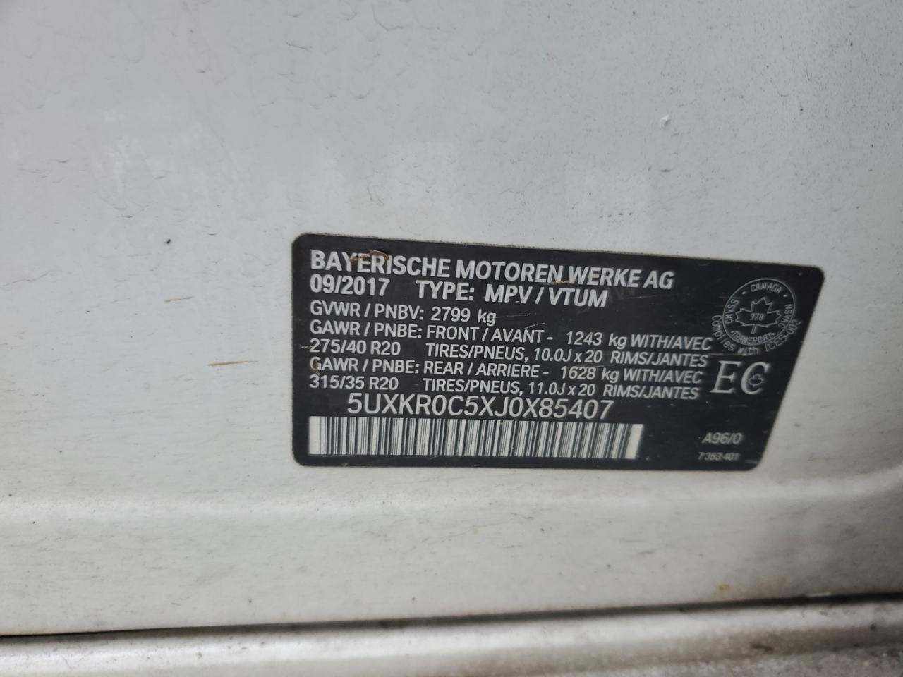 2018 BMW X5 xDrive35I VIN: 5UXKR0C5XJ0X85407 Lot: 57110445