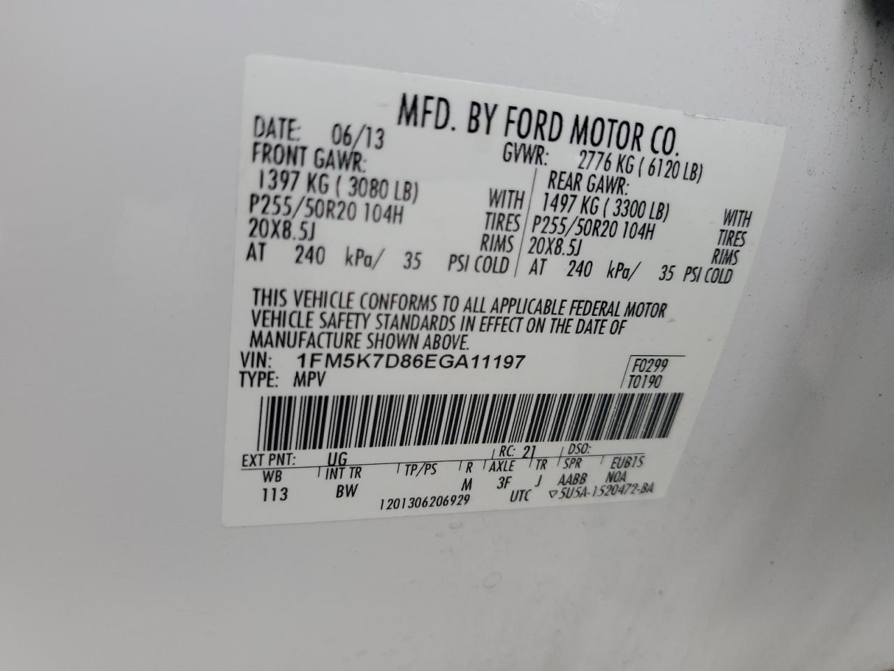 2014 Ford Explorer Xlt VIN: 1FM5K7D86EGA11197 Lot: 56306575