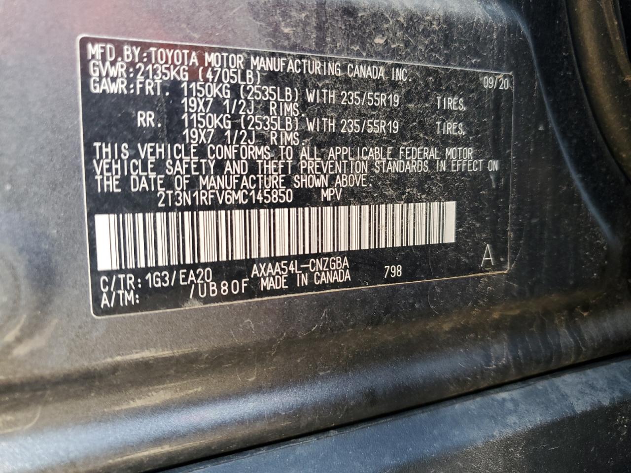 2021 Toyota Rav4 Limited VIN: 2T3N1RFV6MC145850 Lot: 56963625