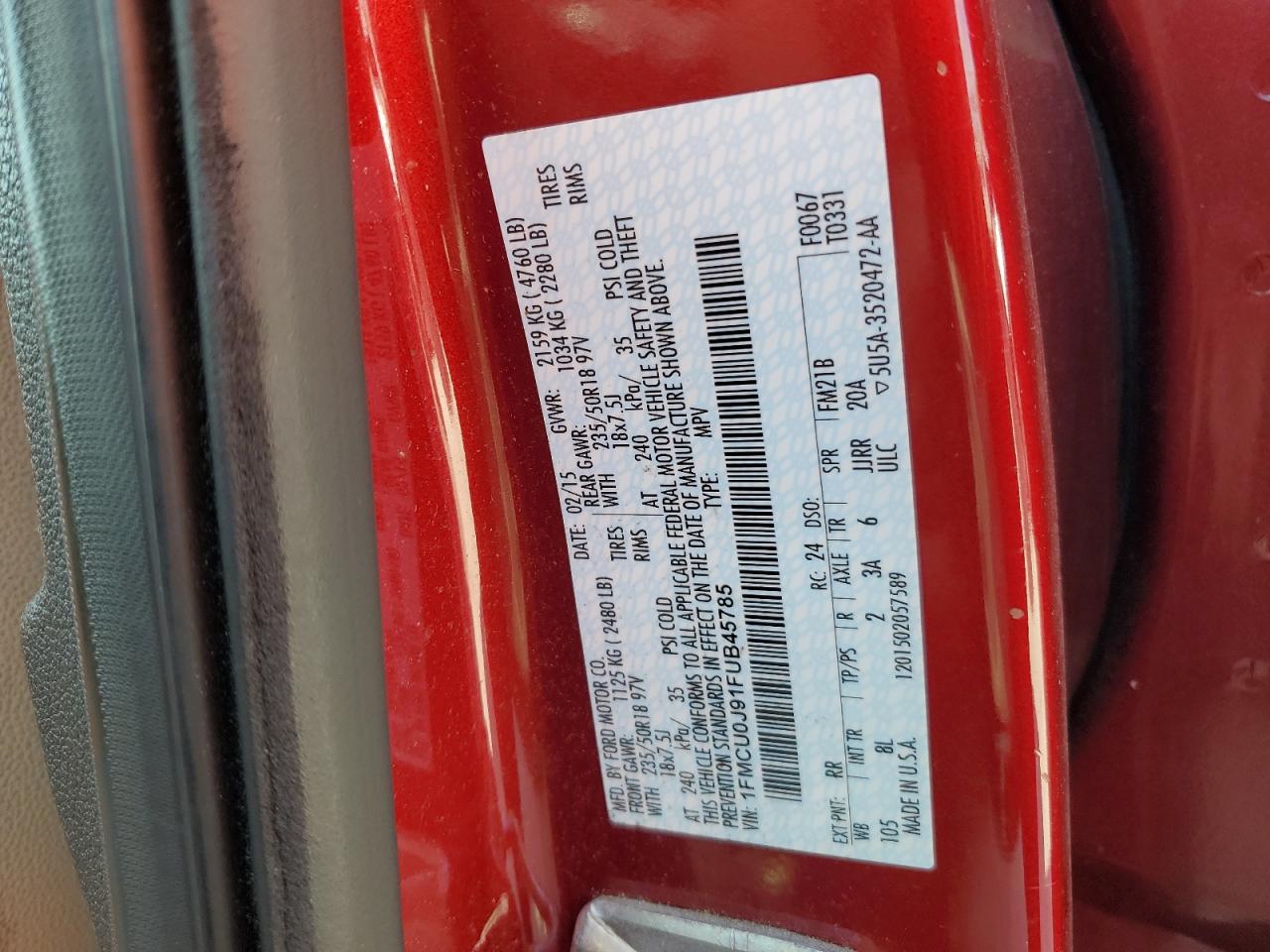 2015 Ford Escape Titanium VIN: 1FMCU0J91FUB45785 Lot: 56888455
