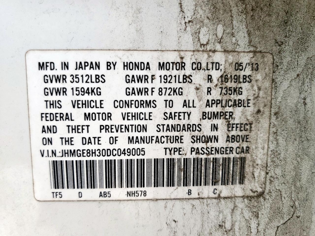 2013 Honda Fit VIN: JHMGE8H30DC049005 Lot: 56239575