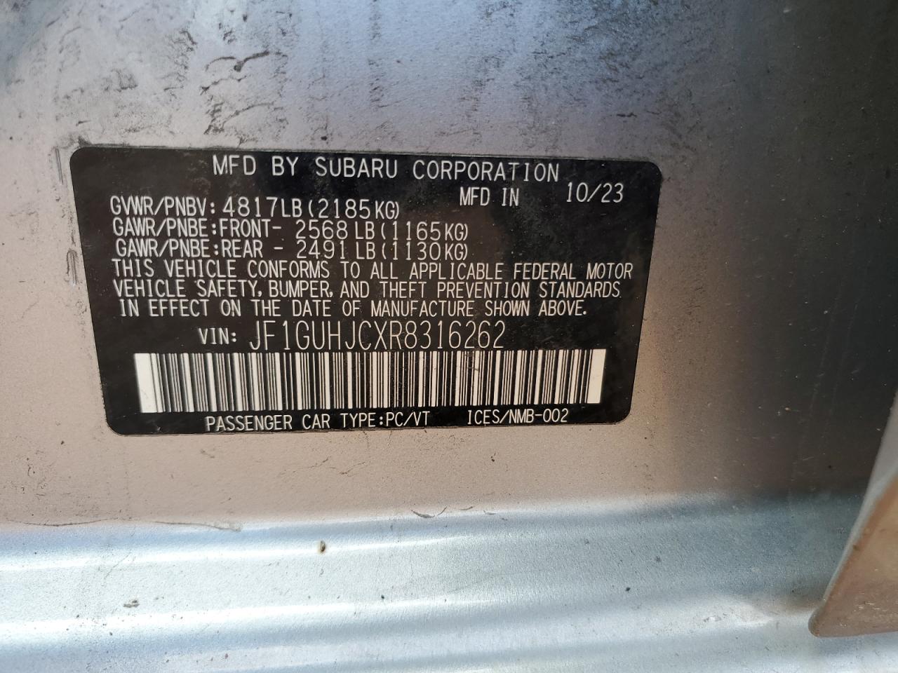 2024 Subaru Impreza Rs VIN: JF1GUHJCXR8316262 Lot: 57058545