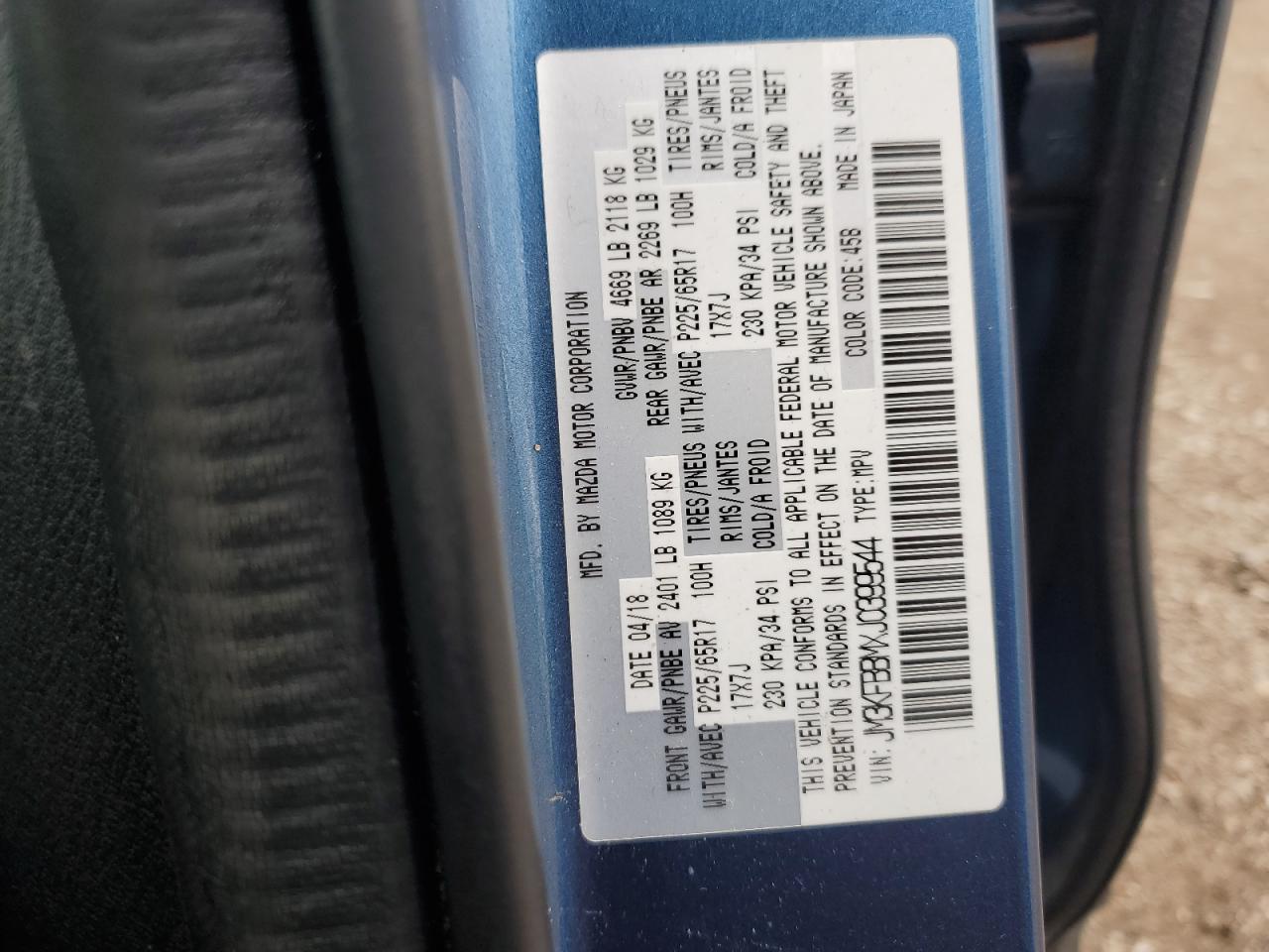 2018 Mazda Cx-5 Sport VIN: JM3KFBBMXJ0399544 Lot: 55941705