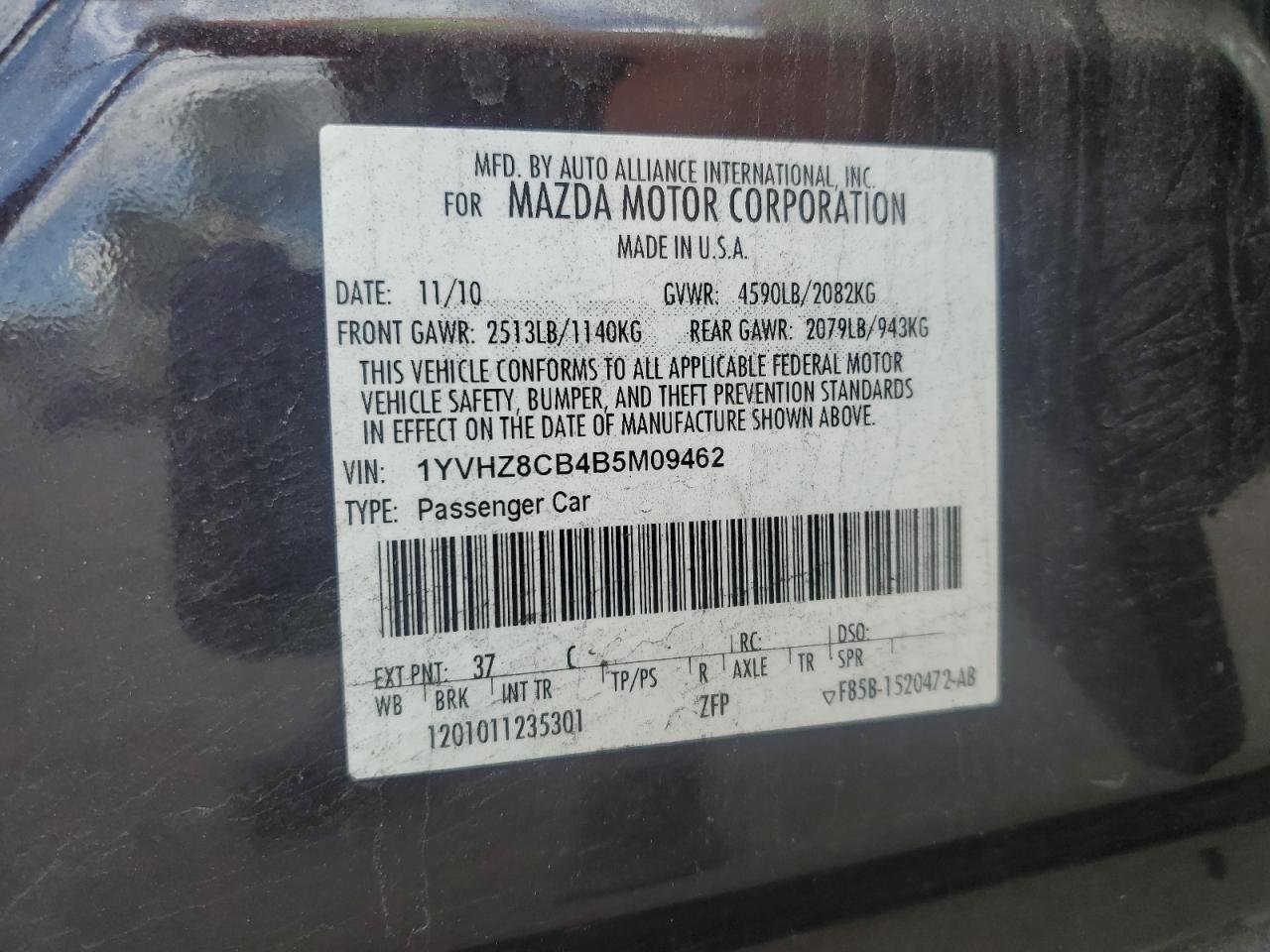2011 Mazda 6 S VIN: 1YVHZ8CB4B5M09462 Lot: 56119015