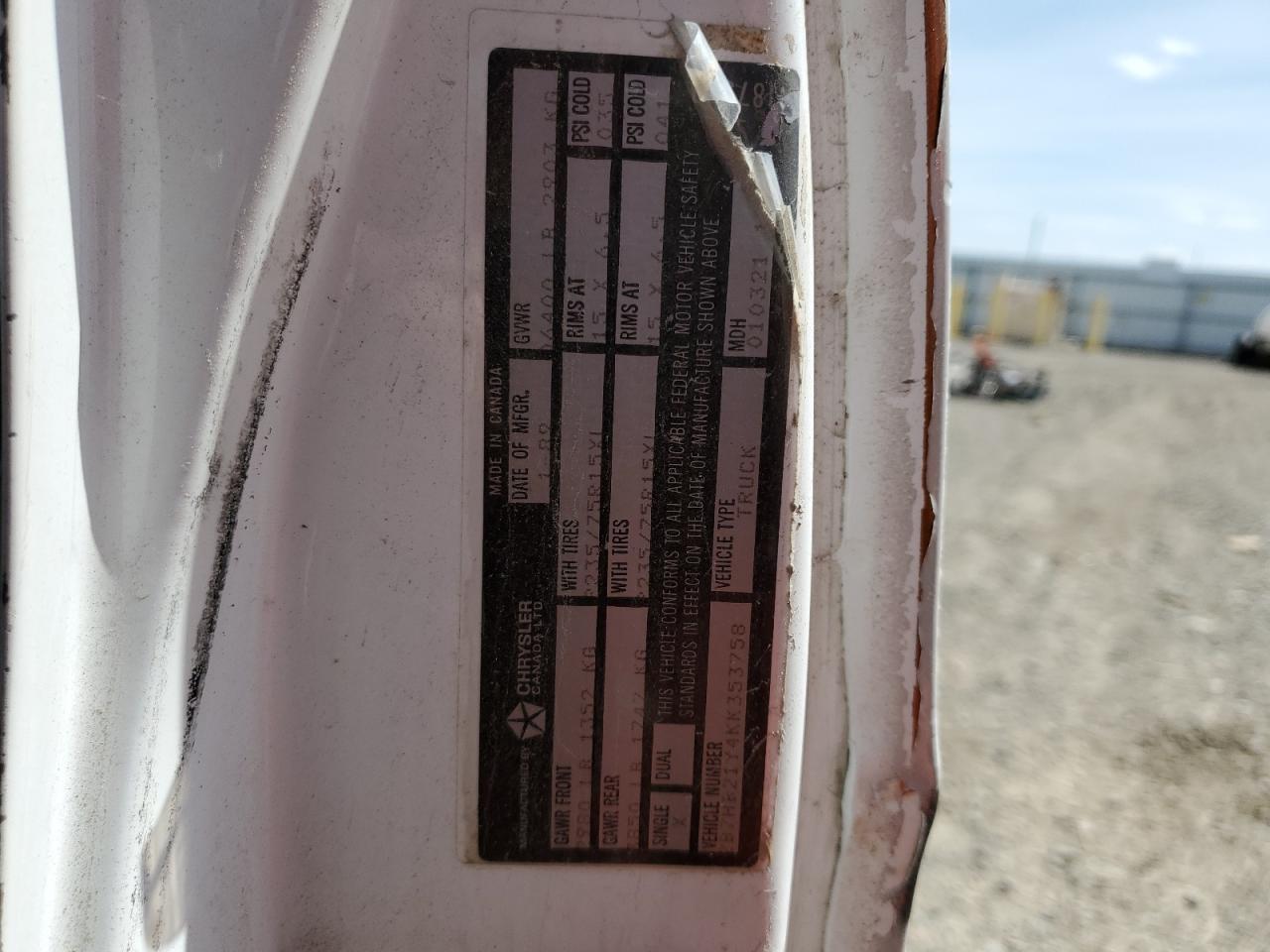 1989 Dodge Ram Van B250 VIN: 2B7HB21Y4KK353758 Lot: 61409205