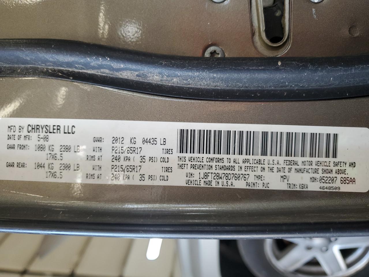 2008 Jeep Patriot Sport VIN: 1J8FT28W78D760767 Lot: 57103345