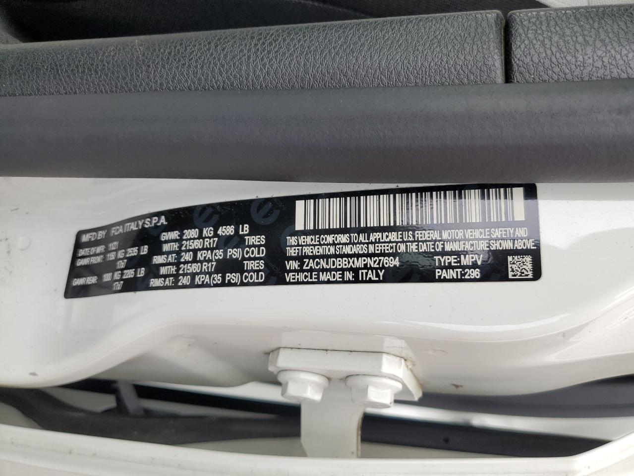 2021 Jeep Renegade Latitude VIN: ZACNJDBBXMPN27694 Lot: 57223905