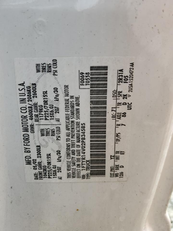 2002 Ford Ranger Super Cab VIN: 1FTYR14V02PB34585 Lot: 57350655