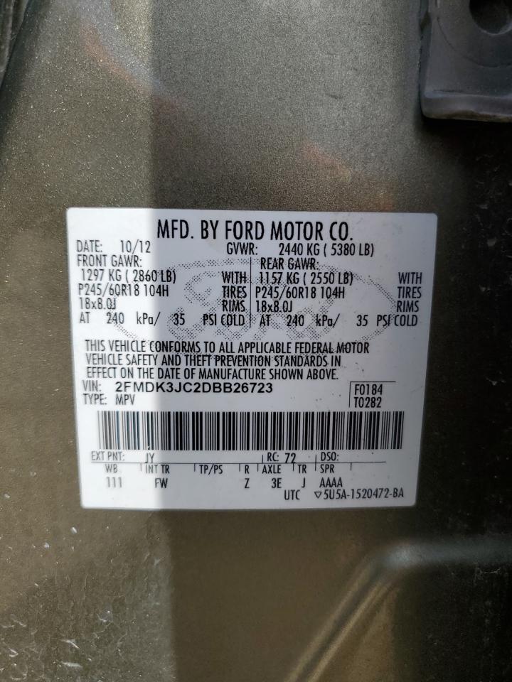 2013 Ford Edge Sel VIN: 2FMDK3JC2DBB26723 Lot: 57252895