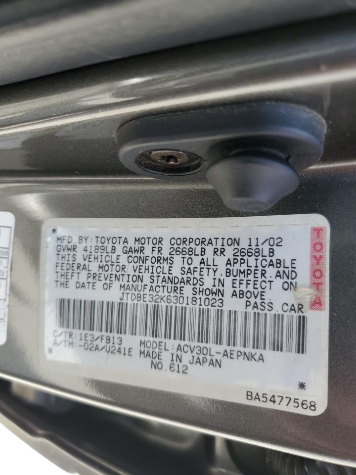 2003 Toyota Camry Le VIN: JTDBE32K630181023 Lot: 56789405