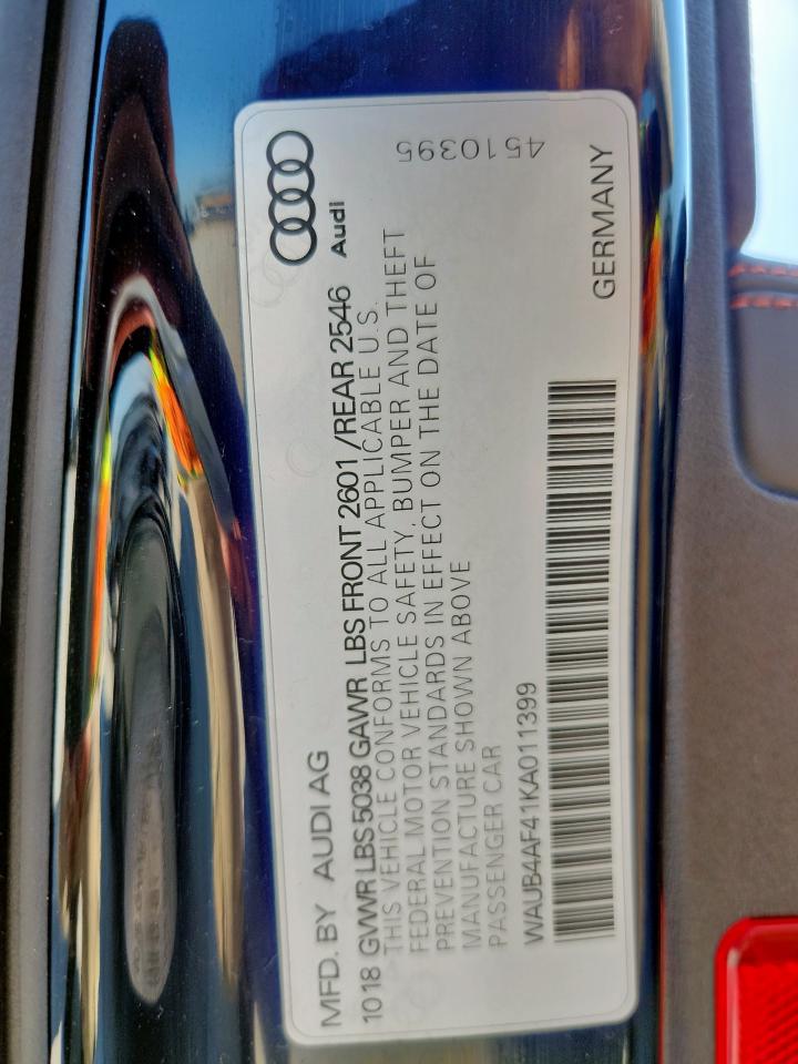 2019 Audi S4 Premium Plus VIN: WAUB4AF41KA011399 Lot: 57596145