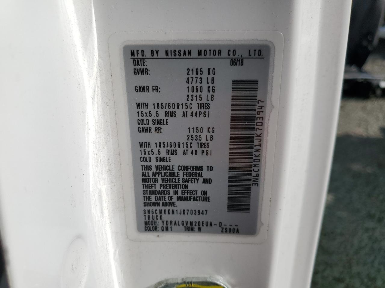 2018 Nissan Nv200 2.5S VIN: 3N6CM0KN1JK703947 Lot: 57450285