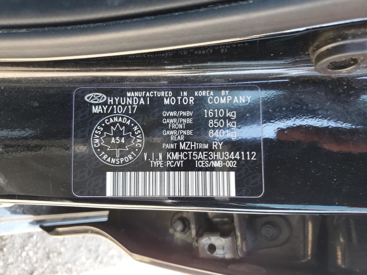 2017 Hyundai Accent Se VIN: KMHCT5AE3HU344112 Lot: 57128075