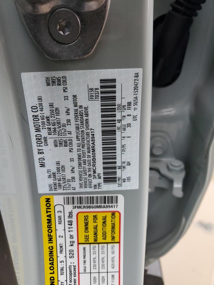 2021 Ford Bronco Sport Big Bend VIN: 3FMCR9B60MRA89417 Lot: 58238255