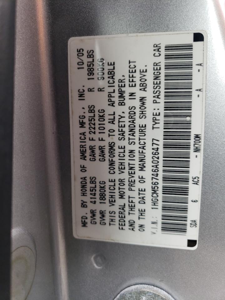 2006 Honda Accord Ex VIN: 1HGCM56746A026477 Lot: 57064115