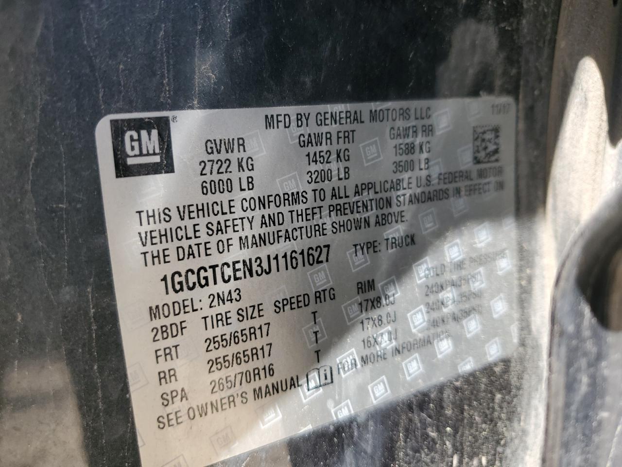 2018 Chevrolet Colorado Lt VIN: 1GCGTCEN3J1161627 Lot: 58061515