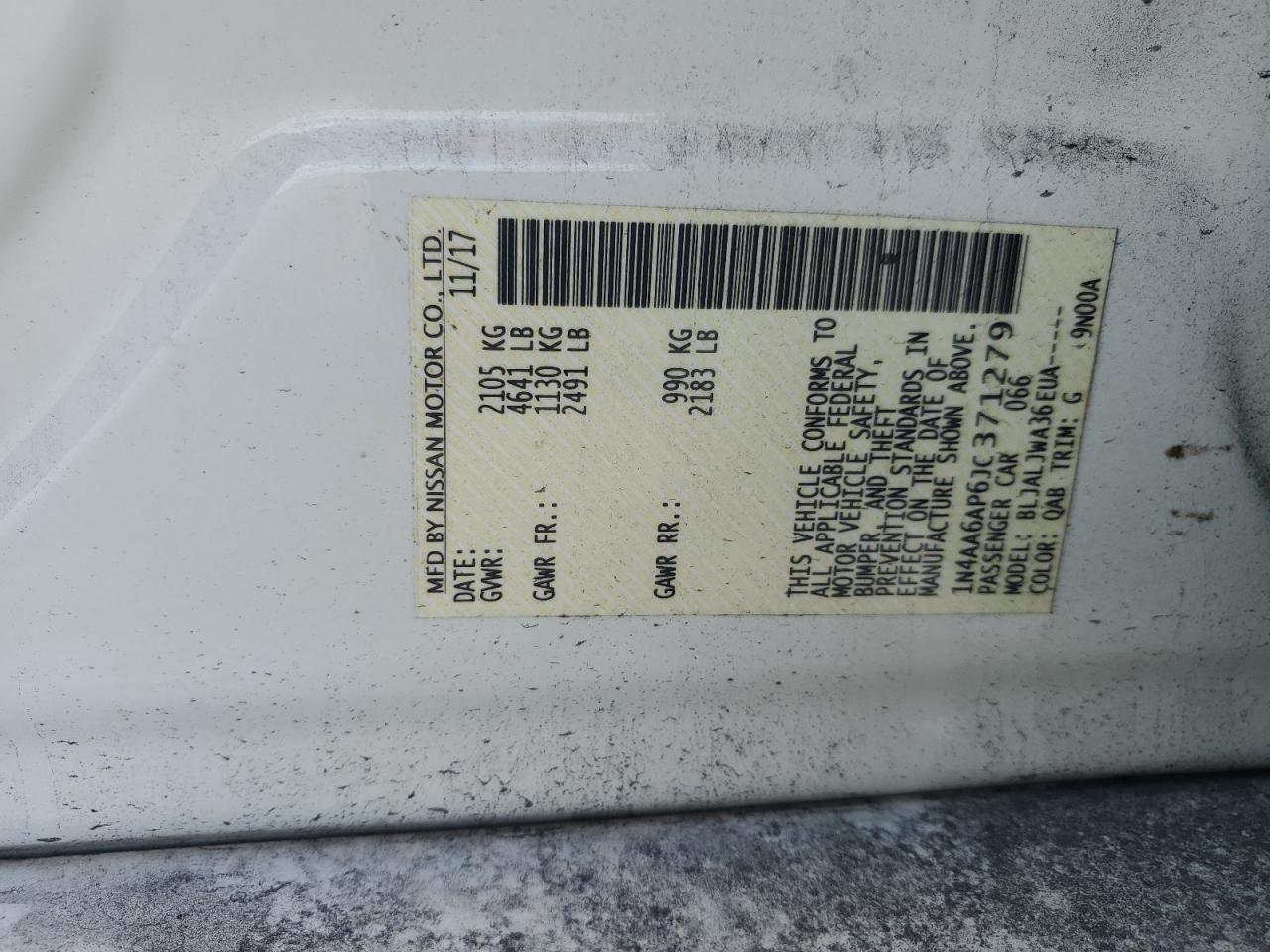 2018 Nissan Maxima 3.5S VIN: 1N4AA6AP6JC371279 Lot: 58825085