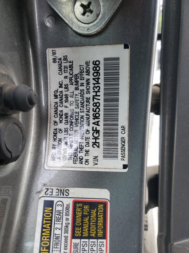 2007 Honda Civic Lx VIN: 2HGFA16587H314986 Lot: 91918055