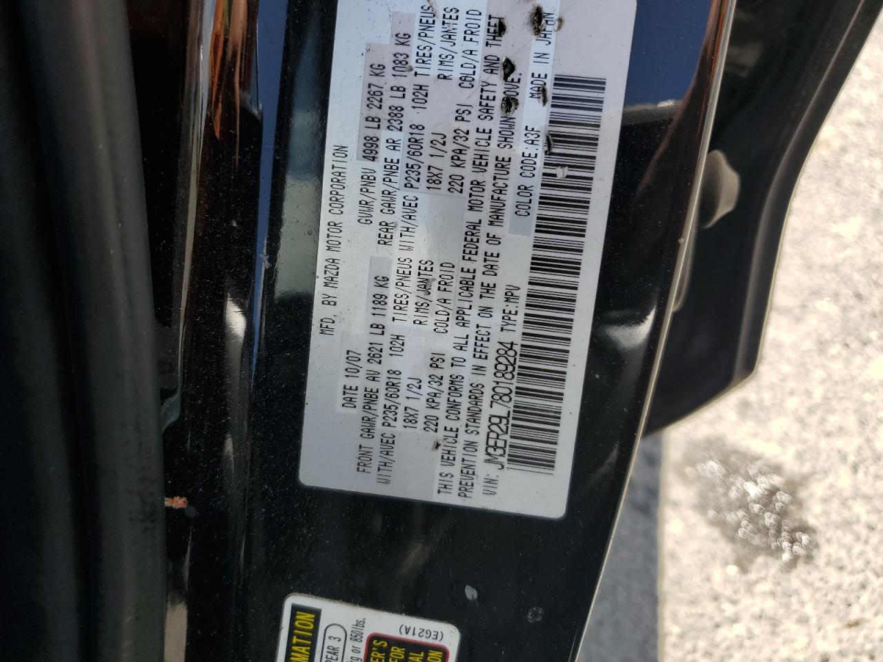 2008 Mazda Cx-7 VIN: JM3ER29L780189284 Lot: 58938495
