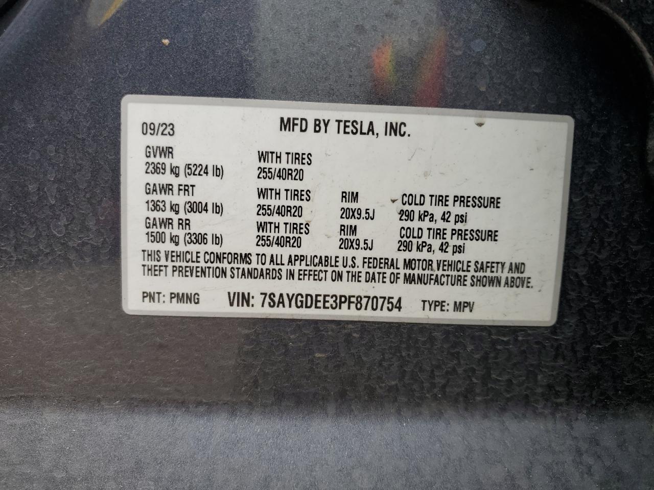 2023 Tesla Model Y VIN: 7SAYGDEE3PF870754 Lot: 56991315