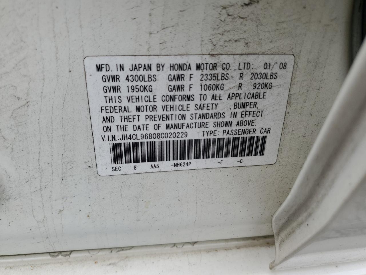 2008 Acura Tsx VIN: JH4CL96808C020229 Lot: 56727245