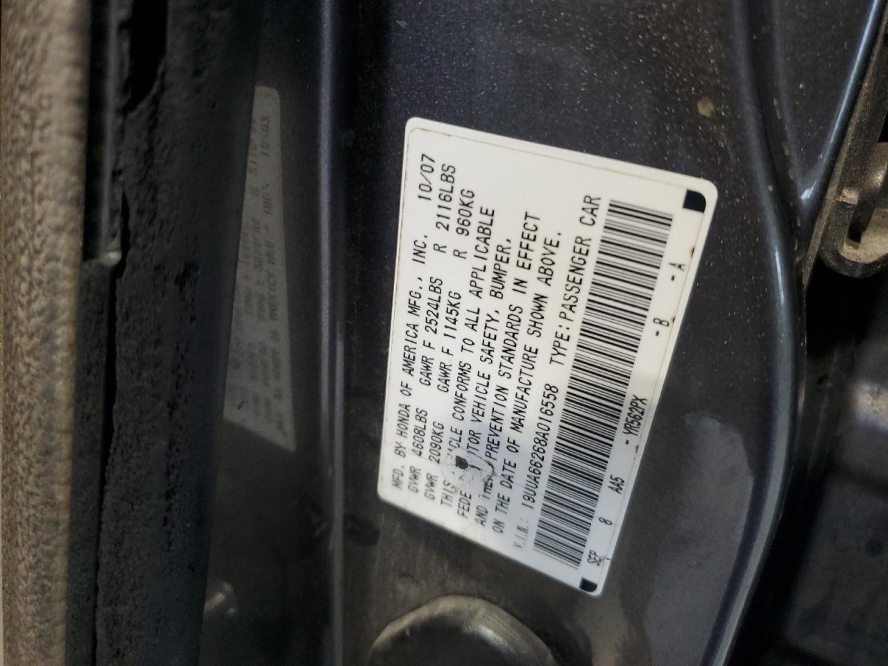 2008 Acura Tl VIN: 19UUA66268A016558 Lot: 56061185