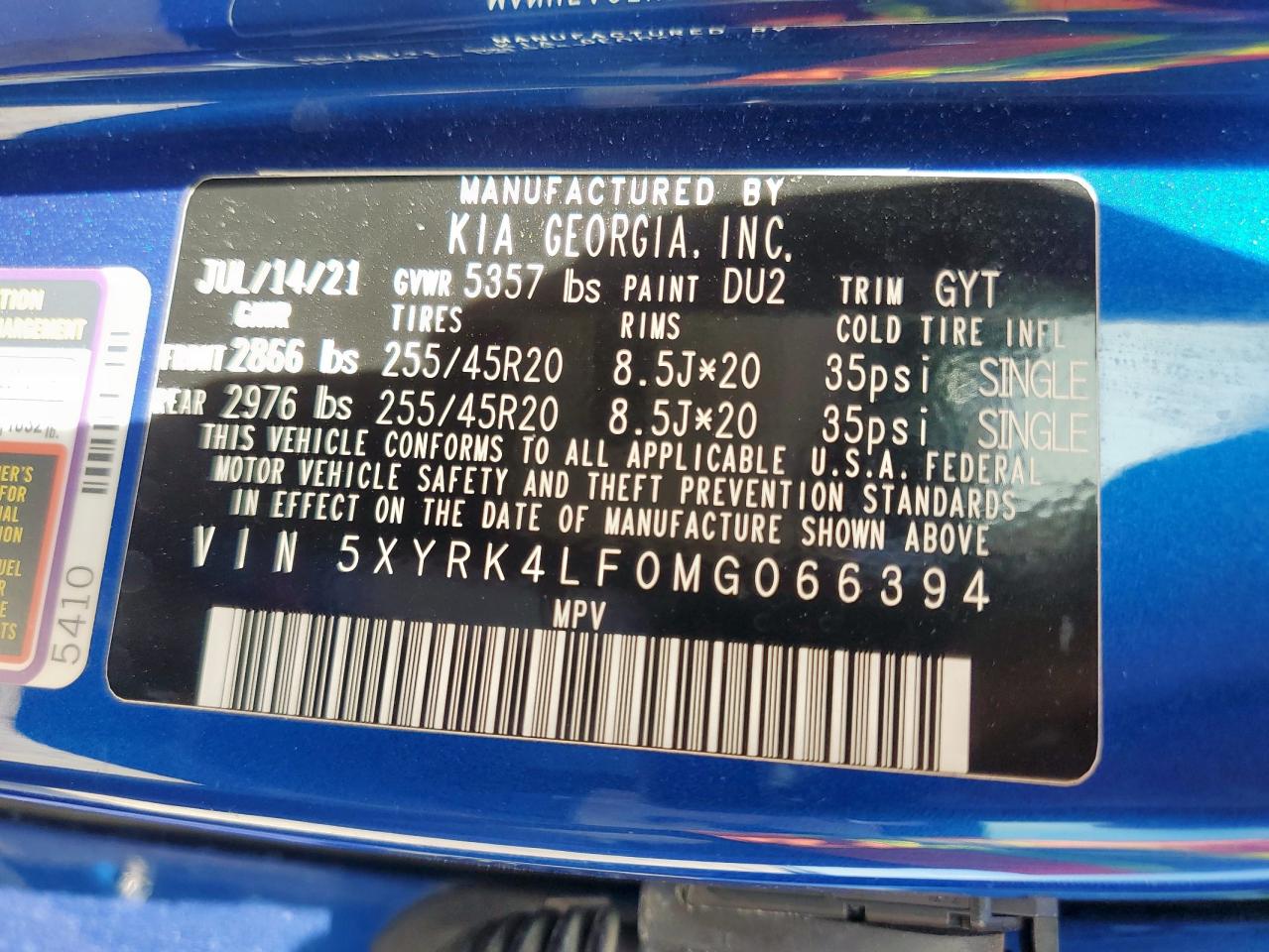 2021 Kia Sorento Sx VIN: 5XYRK4LF0MG066394 Lot: 56798795