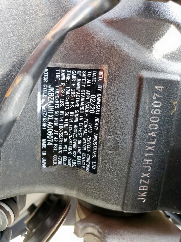 2020 Kawasaki Zx636 K VIN: JKBZXJH1XLA006074 Lot: 58707265