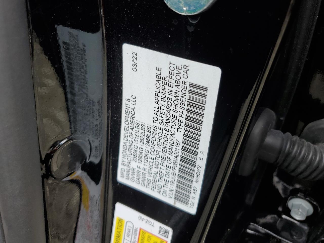 2022 Acura Tlx Type S VIN: 19UUB7F08NA001167 Lot: 56930825