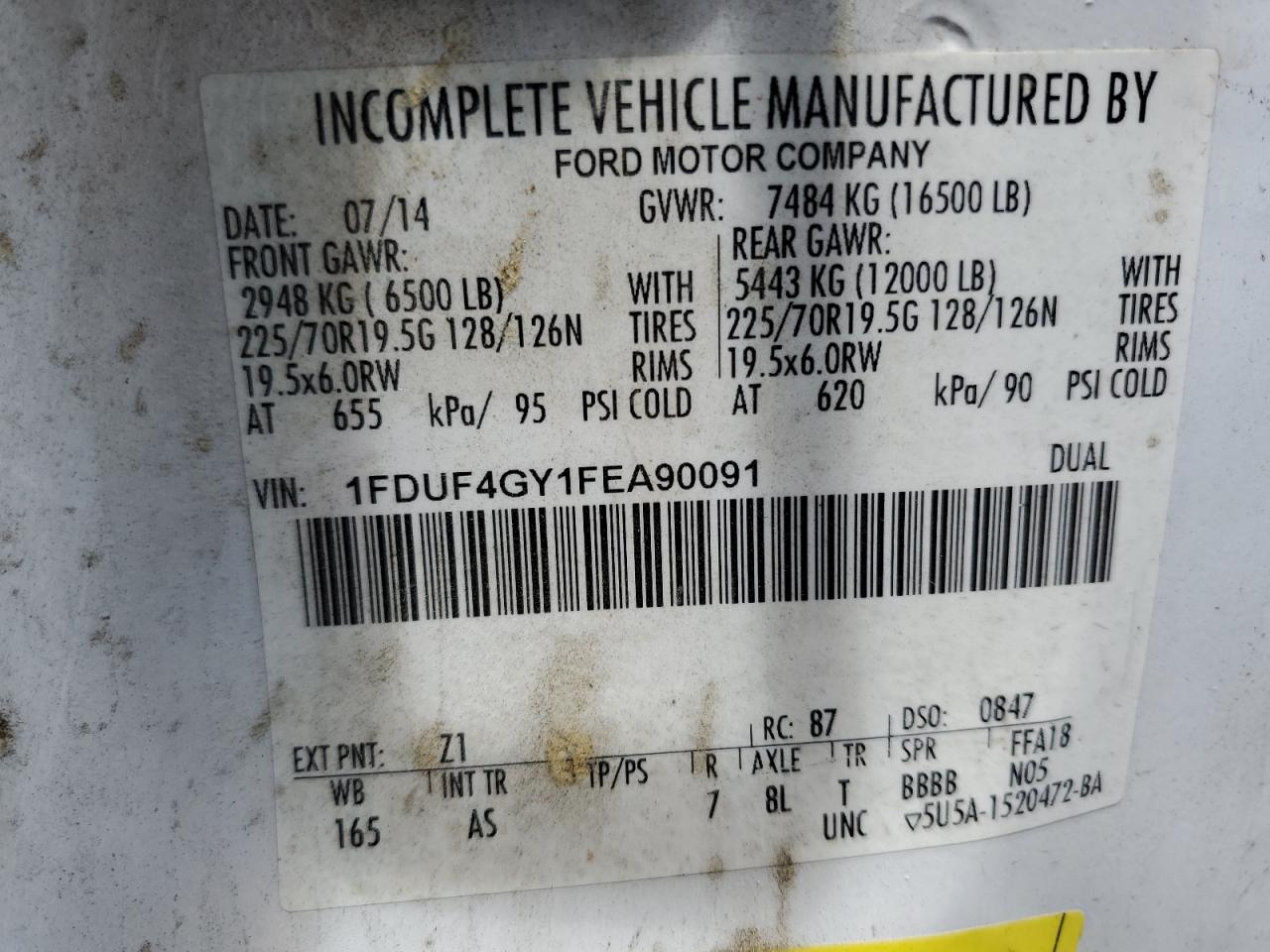 2015 Ford F450 Super Duty VIN: 1FDUF4GY1FEA90091 Lot: 56832685