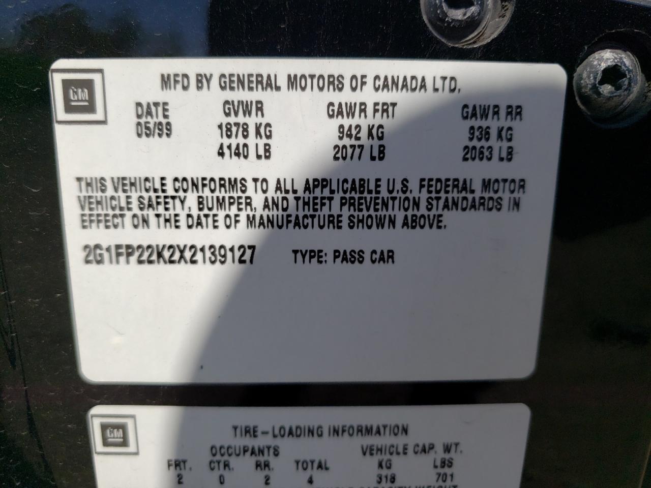 1999 Chevrolet Camaro VIN: 2G1FP22K2X2139127 Lot: 56389125