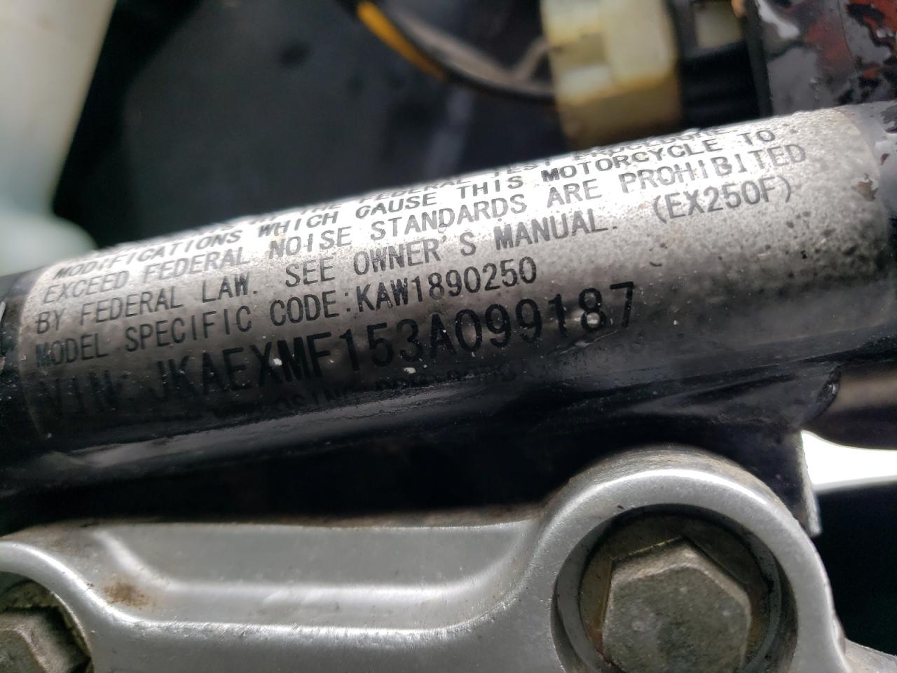 2003 Kawasaki Ex250 F VIN: JKAEXMF153A099187 Lot: 58075115