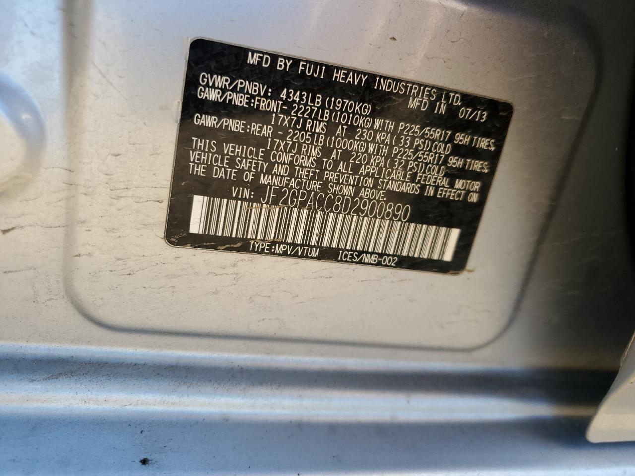 2013 Subaru Xv Crosstrek 2.0 Premium VIN: JF2GPACC8D2900890 Lot: 57075995