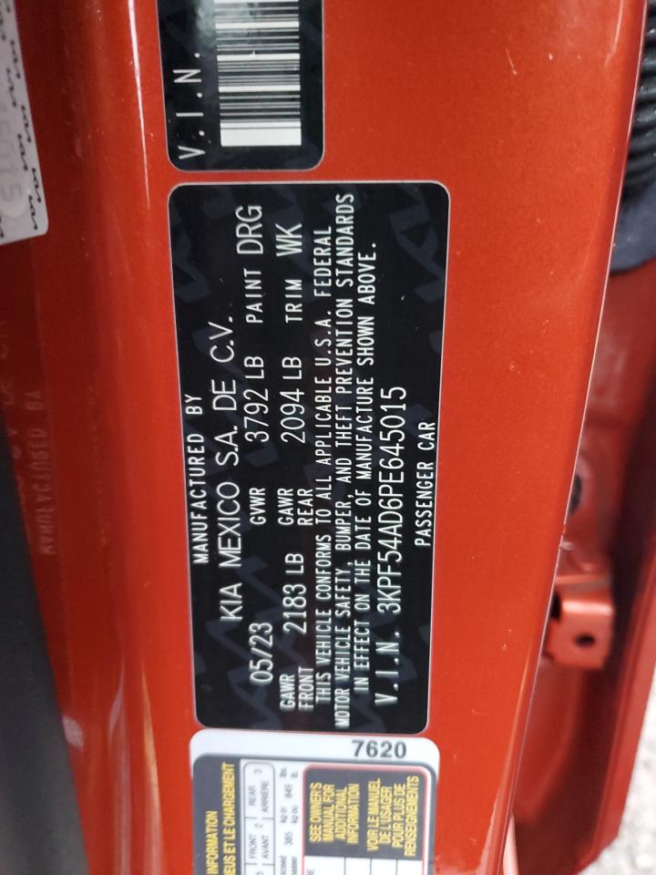 2023 Kia Forte Gt Line VIN: 3KPF54AD6PE645015 Lot: 56632935