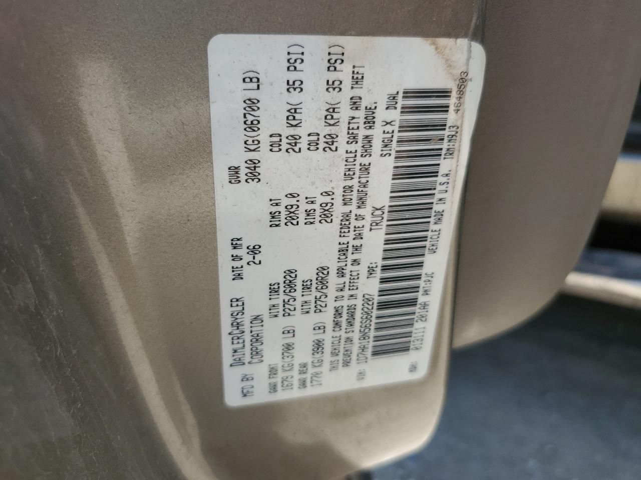 2006 Dodge Ram 1500 St VIN: 1D7HA18N56S602207 Lot: 56787995