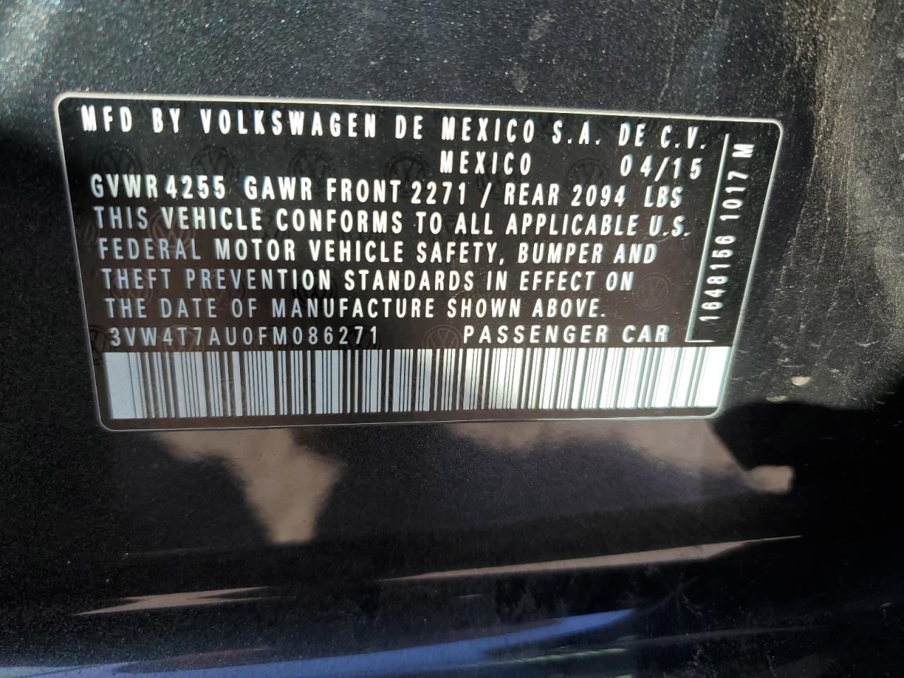 2015 Volkswagen Gti VIN: 3VW4T7AU0FM086271 Lot: 56253265