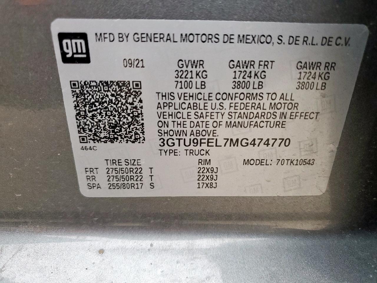 2021 GMC Sierra K1500 Denali VIN: 3GTU9FEL7MG474770 Lot: 58833455