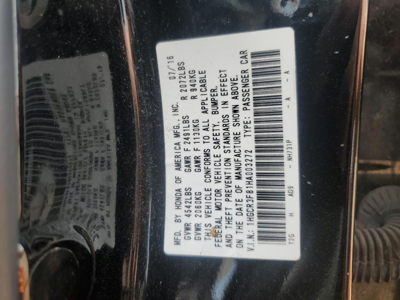 2017 Honda Accord Exl VIN: 1HGCR3F81HA003272 Lot: 56964815